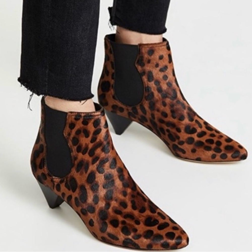 Joie Barleena Leopard Print Chelsea Calf Hair Leather Ankle Boots Booties - Picture 1 of 10